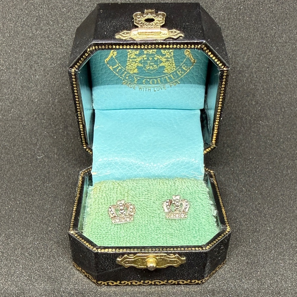 Juicy Couture Crown Earrings in Black and Gold Box